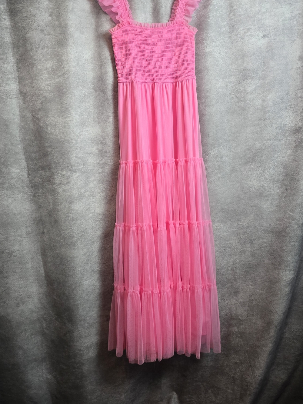 PinkBlush Smocked Tiered Tulle Midi Dress Pink Like New
